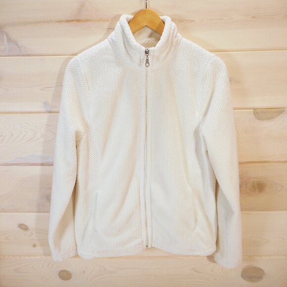 Exertek Women's size L Fleece Jacket Full Zip Pockets Mock Neck Cozy Ivory - Picture 1 of 9